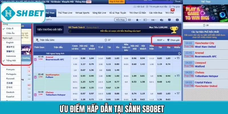 Sảnh Sbobet mang đến nhiều trải nghiệm mới